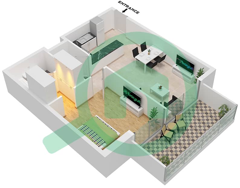 阿齐兹法利赫塔公寓 - 1 卧室公寓类型1B戶型图 Type 1B interactive3D