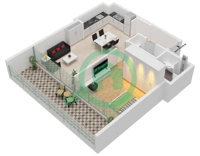 المخططات الطابقية لتصميم النموذج / الوحدة 1 / UNIT 1,8,9,14,16 شقة 1 غرفة نوم - بن غاطي ابيكس