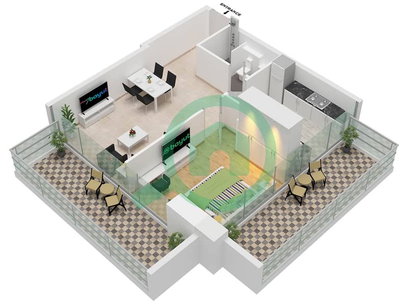 المخططات الطابقية لتصميم النموذج / الوحدة 2 / UNIT 2,7,10,15 شقة 1 غرفة نوم - بن غاطي ابيكس Type 2 Unit 2,7,10,15 interactive3D