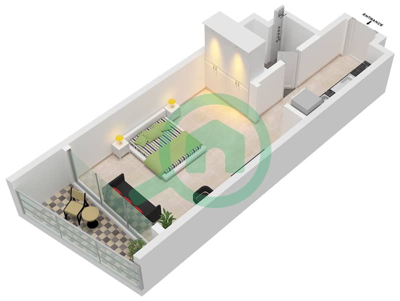 المخططات الطابقية لتصميم النموذج / الوحدة A / UNIT 01 FLOOR 1-15 شقة استوديو - جريجيت ريزيدنسز Type A Unit 01 Floor 1-15 interactive3D