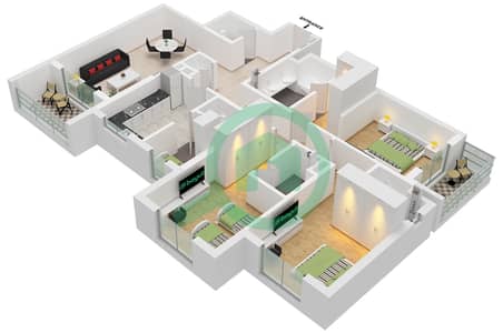 المخططات الطابقية لتصميم النموذج / الوحدة A / UNIT H1 FLOOR 1-5 شقة 3 غرف نوم - هيلسايد ريزيدنسز 2 بناية F