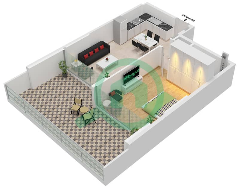 Азизи Ривьера 20 - Апартамент 1 Спальня планировка Тип A Type A interactive3D