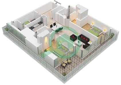 المخططات الطابقية لتصميم النموذج H شقة 2 غرفة نوم - شوبا وان برج E