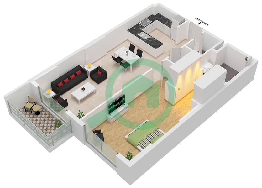 涅瓦公寓 - 1 卧室公寓类型A戶型图 Type A interactive3D