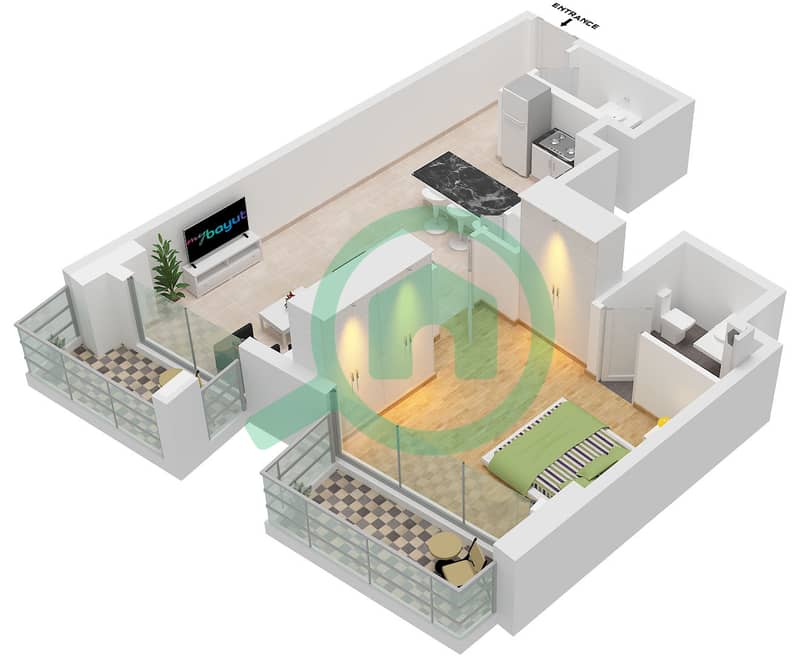 胜利大厦 - 1 卧室公寓类型D戶型图 Type D interactive3D