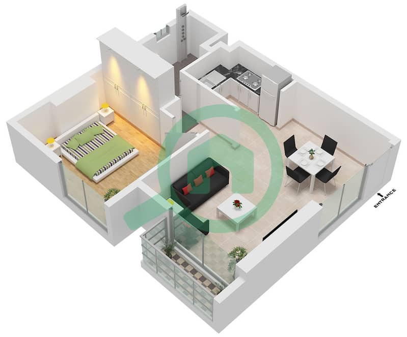 Time 1 Building - 1 Bedroom Apartment Type A Floor plan Type A interactive3D