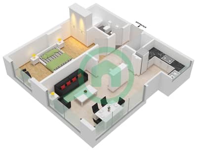 المخططات الطابقية لتصميم النموذج J شقة 1 غرفة نوم - سيفين بالم