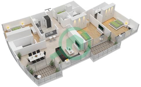 Burj Vista 1 - 3 Bedroom Apartment Unit 4 Floor plan