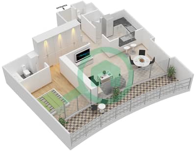 景观1号高塔 - 1 卧室公寓单位1 FLOOR-6-23戶型图