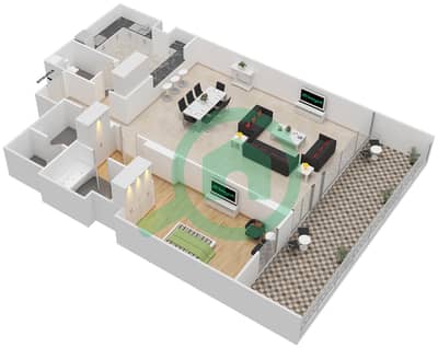 المخططات الطابقية لتصميم النموذج J شقة 1 غرفة نوم - أكوامارين