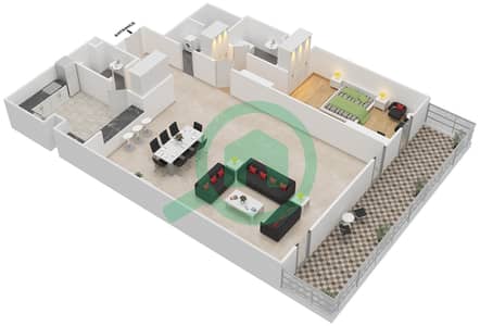المخططات الطابقية لتصميم النموذج K شقة 1 غرفة نوم - أكوامارين