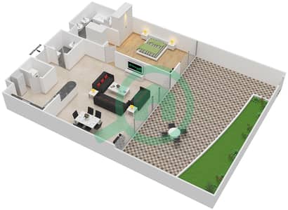 المخططات الطابقية لتصميم النموذج D شقة 1 غرفة نوم - أكوامارين