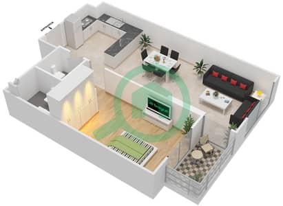 المخططات الطابقية لتصميم النموذج / الوحدة 2A/05 شقة 1 غرفة نوم - عزيزي فريسيا