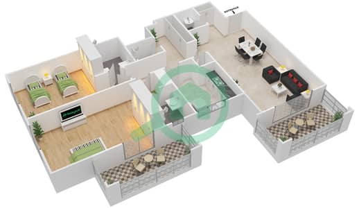 Azizi Freesia - 2 Bed Apartments Type/Unit 2B/02 Floor plan