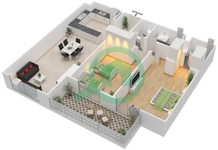 Azizi Freesia - 2 Bed Apartments Type/Unit 3B/03 Floor plan