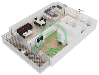 المخططات الطابقية لتصميم النموذج 5 شقة 1 غرفة نوم - بلجرافيا 2