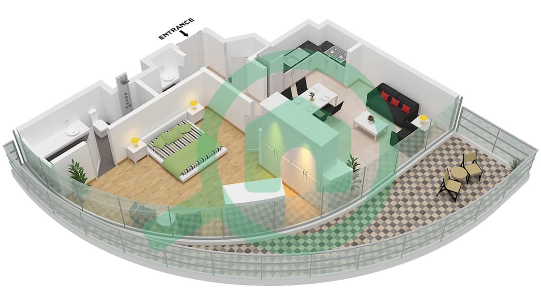 运河山庄 2号 - 1 卧室公寓类型／单位B1-M / UNIT 1 FLOOR21戶型图 Type B1-M Unit 1 Floor21 interactive3D