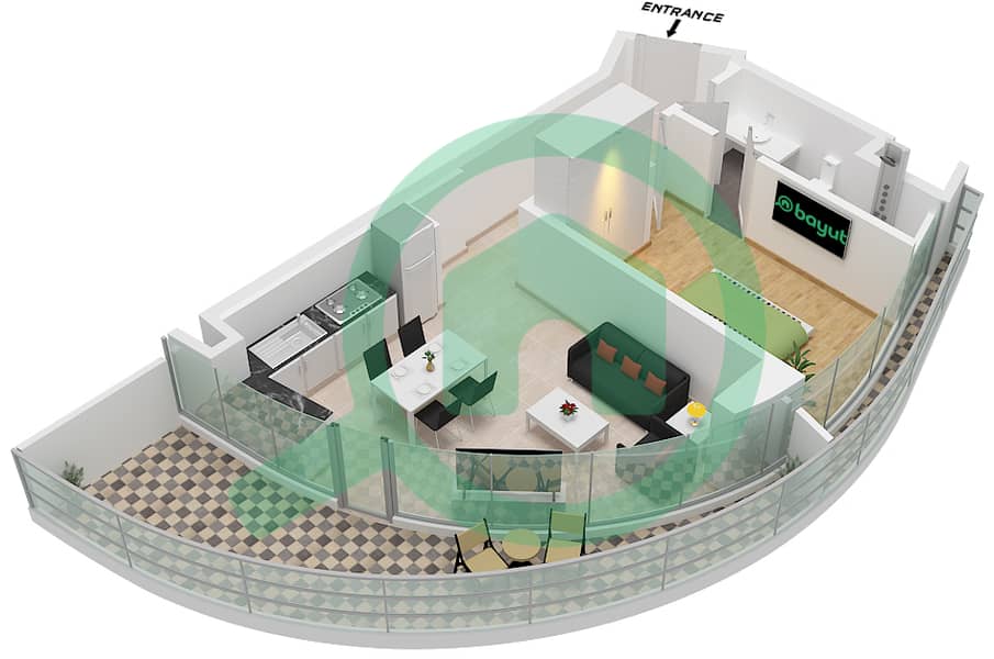 运河山庄 2号 - 1 卧室公寓类型A3-M FLOOR 10戶型图 Type A3-M Floor 10 interactive3D