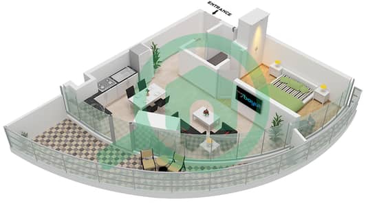 Canal Heights 2 - 1 Bedroom Apartment Type E1-M FLOOR 28 Floor plan