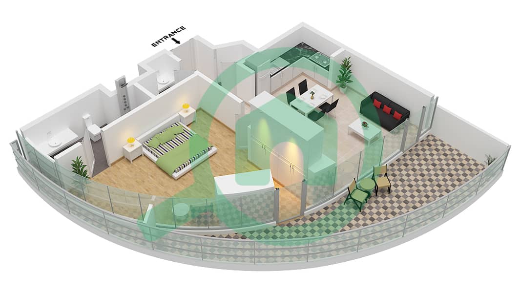 运河山庄 2号 - 1 卧室公寓类型G1 FLOOR 33戶型图 Type G1 Floor 33 interactive3D