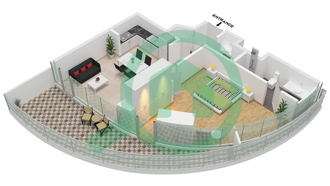 运河山庄 2号 - 1 卧室公寓类型G1-M FLOOR 33戶型图 Type G1-M Floor 33 interactive3D