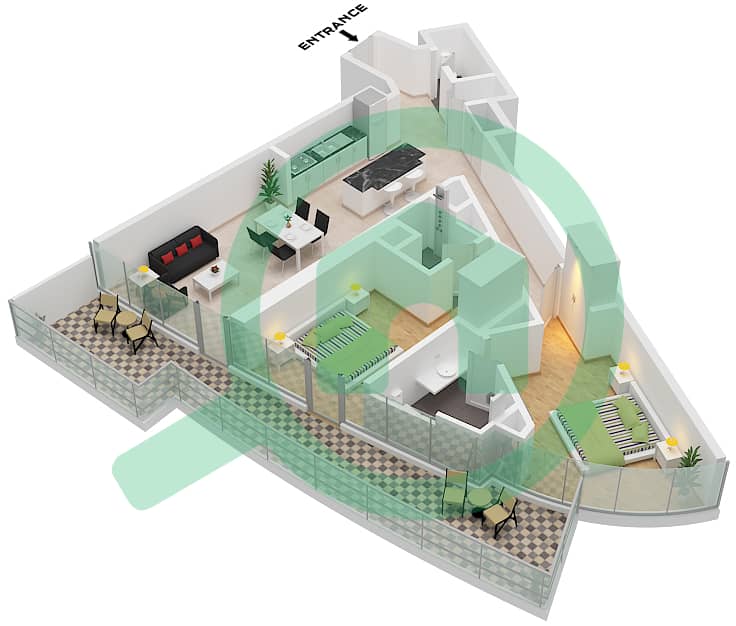 运河山庄 2号 - 2 卧室公寓类型A11 FLOOR 8戶型图 Type A11 Floor 8 interactive3D