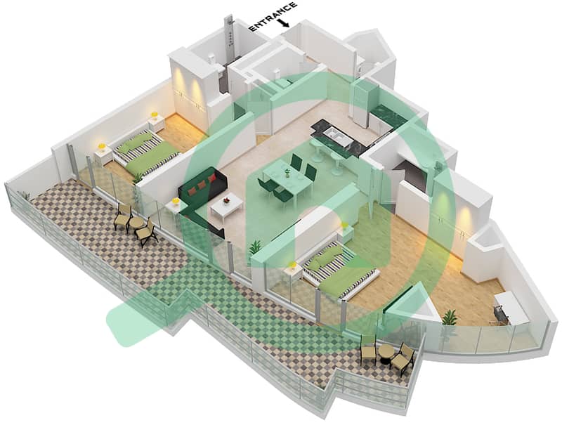 运河山庄 2号 - 2 卧室公寓类型D1 FLOOR 33戶型图 Type D1 Floor 33 interactive3D