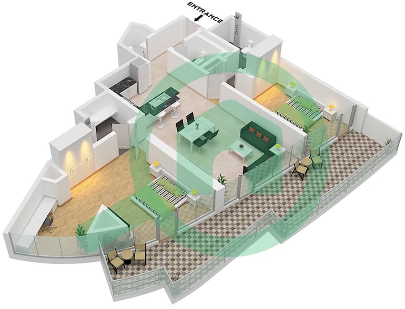 运河山庄 2号 - 2 卧室公寓类型D1-M FLOOR 33戶型图 Type D1-M Floor 33 interactive3D
