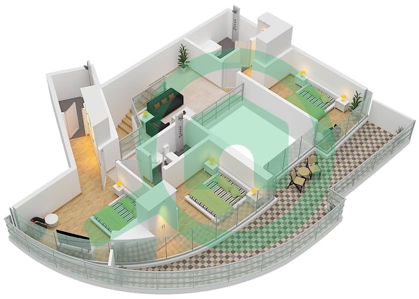 运河山庄 2号 - 3 卧室公寓类型A1,A2 FLOOR 41-44戶型图 Type A1 Upper Floor 42 Type A2 Upper Floor 44 interactive3D