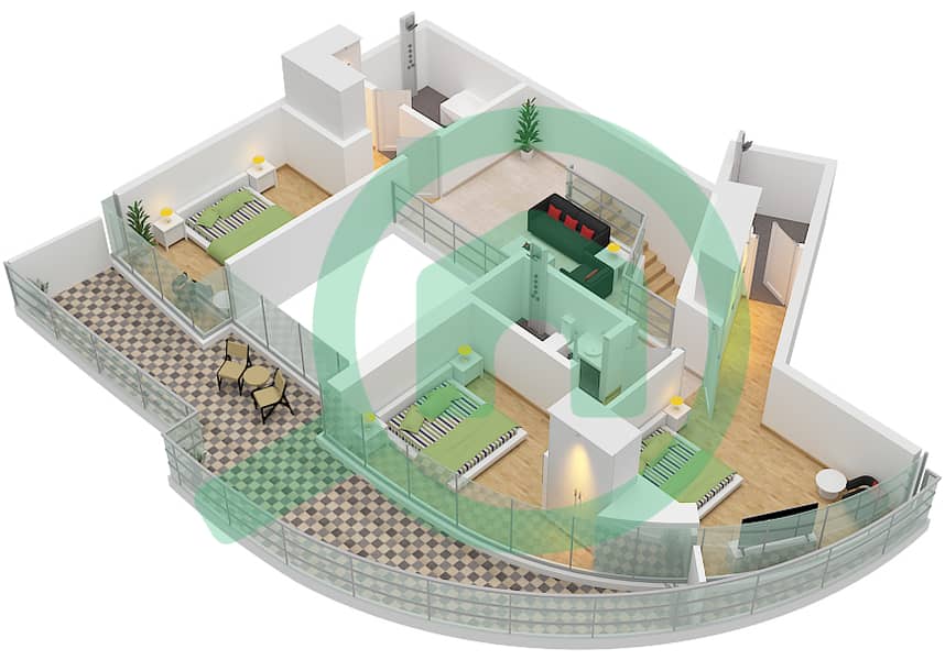 运河山庄 2号 - 3 卧室公寓类型A1-M,A2-M FLOOR 41-44戶型图 Type A1-M Upper Floor 42 Type A2-M Upper Floor 44 interactive3D