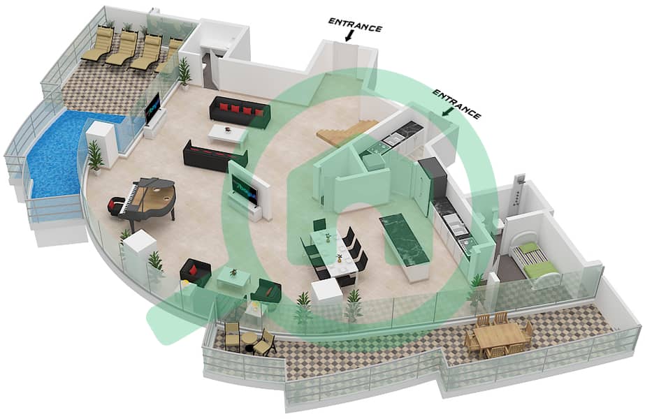 运河山庄 2号 - 4 卧室公寓类型A1 FLOOR 41,42戶型图 Type A1 Lower Floor 41 interactive3D