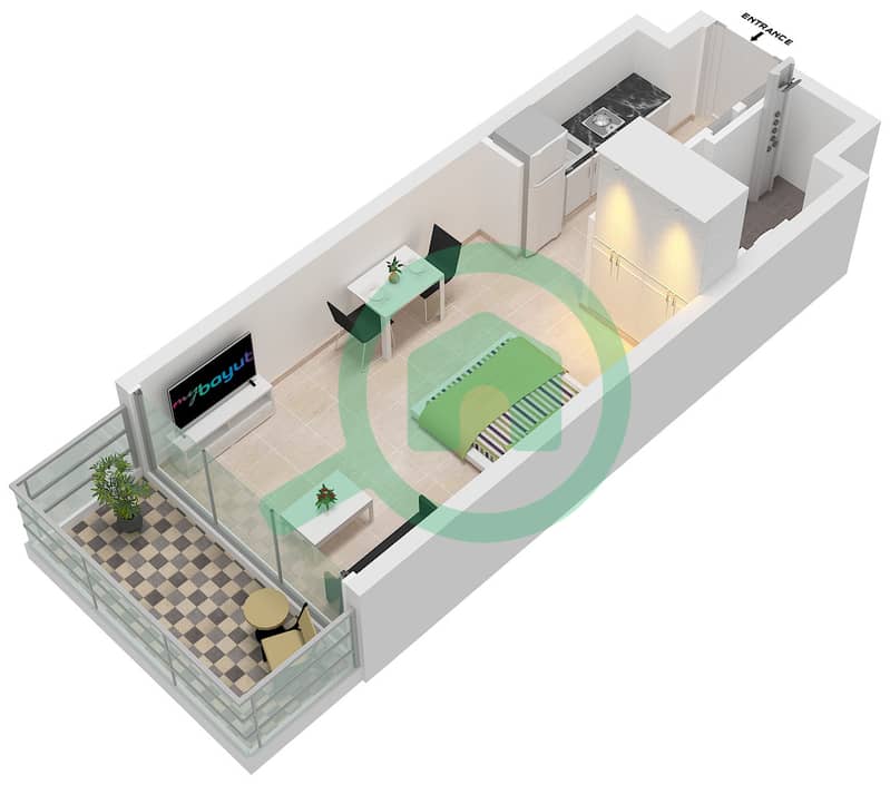 المخططات الطابقية لتصميم النموذج A FLOOR GROUND-10 شقة استوديو - فيردانا ريزيدنس Type A Ground to Floor 10 interactive3D