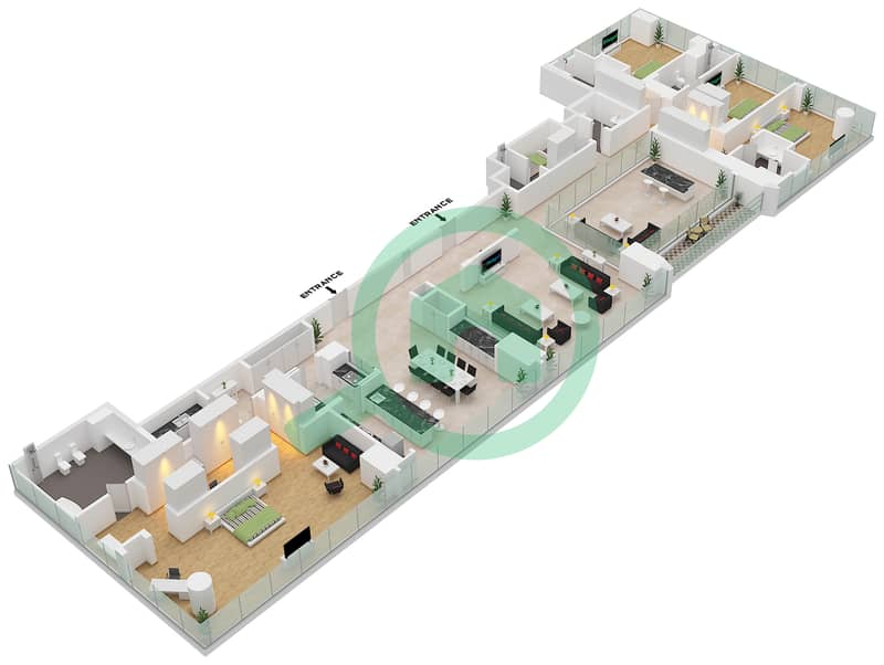 S大厦 - 4 卧室公寓类型／单位F / UNIT 1 FLOOR 57戶型图 Type F Unit 1 Floor 57 interactive3D