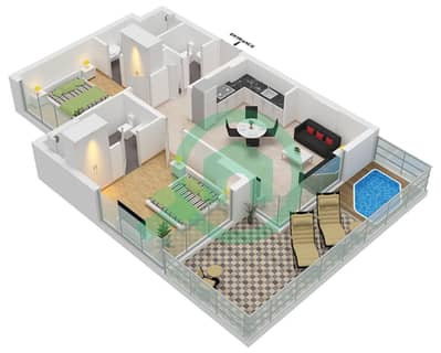 One Central - 2 Bedroom Apartment Type A Floor plan