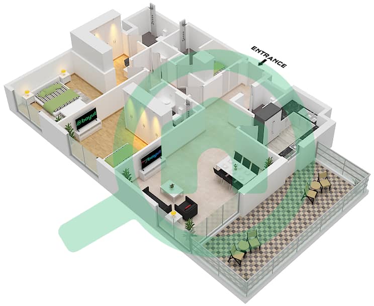 Ajwan - 2 Bedroom Apartment Type A Floor plan Type A interactive3D