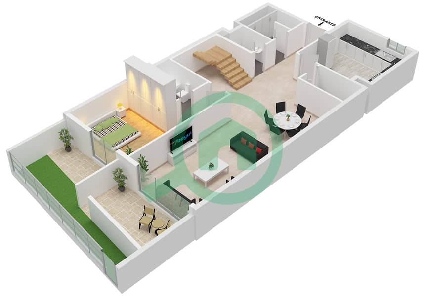 Nasayem Avenue Block C - 3 Bedroom Apartment Type/unit S / UNIT 02 Floor plan Type S Unit 02 Floor Ground interactive3D