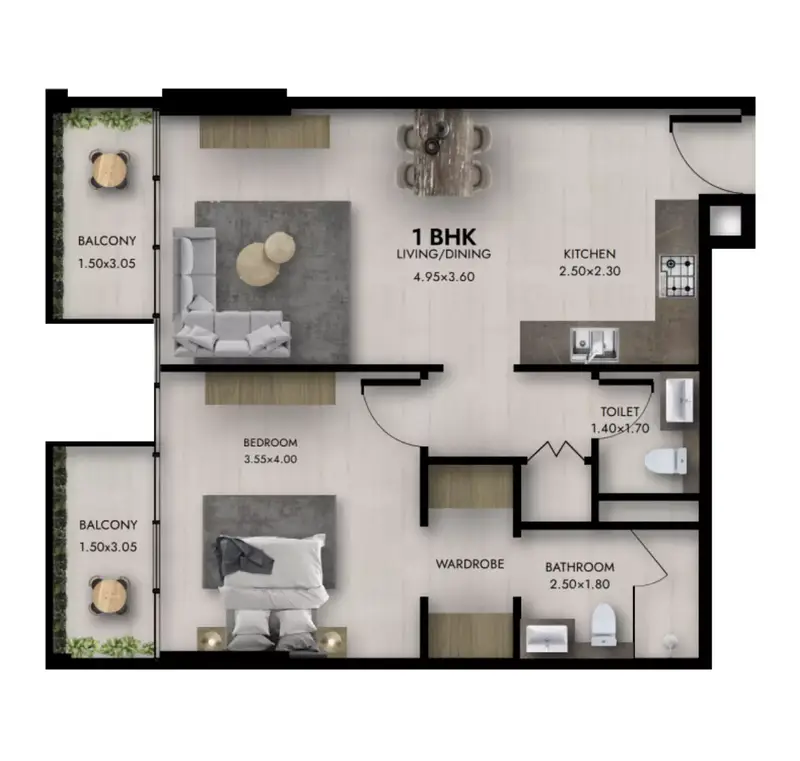 1 BR floor plan