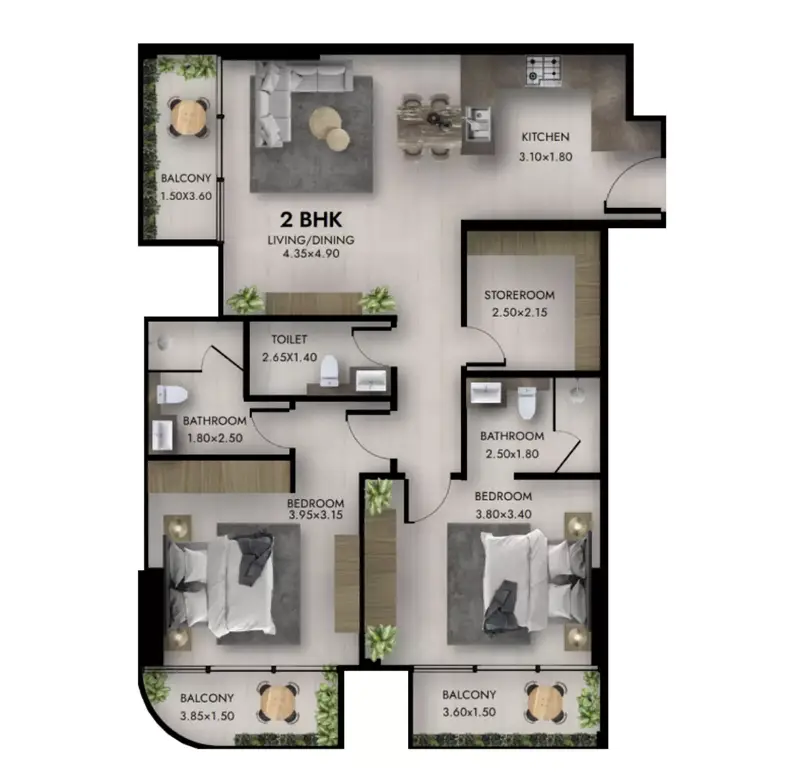 2 BR floor plan