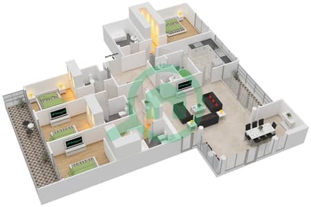 加勒比海公寓 - 4 卧室顶楼公寓类型1戶型图