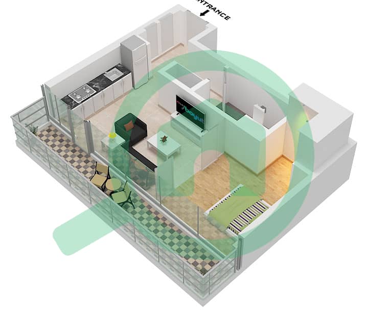 Quattro Del Mar Building 1 - 1 Bedroom Apartment Type/unit A / UNIT 6-9 FLOOR 1-12 Floor plan "Type A 
Unit 9 Floor 1
Unit 8 Floor 2 
Unit 7 Floor 3
Unit 6 Floor 4-12" interactive3D