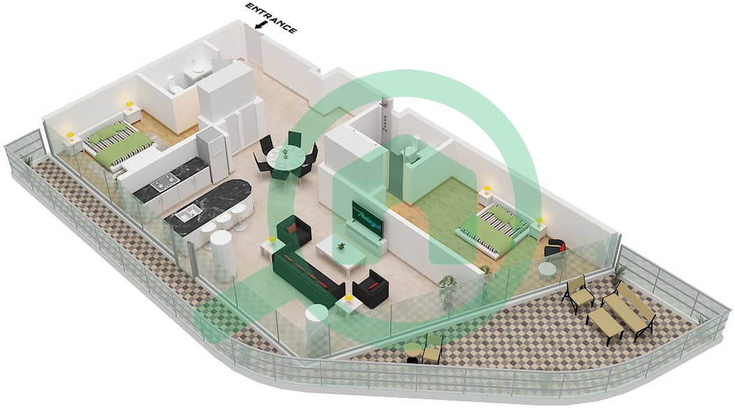 Quattro Del Mar Building 1 - 2 Bedroom Apartment Type/unit G / UNIT 1 FLOOR 1-4 Floor plan Type G Unit 1 Floor 1-4 interactive3D
