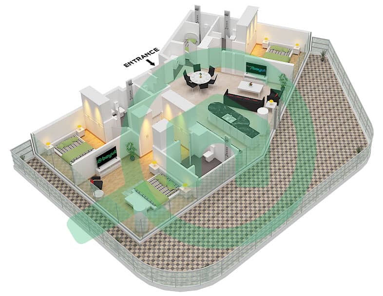Quattro Del Mar Building 1 - 3 Bedroom Apartment Type/unit TERRACES/UNIT 1 FLOOR6-12 Floor plan Type Terraces Unit 1 Floor 6-12 interactive3D