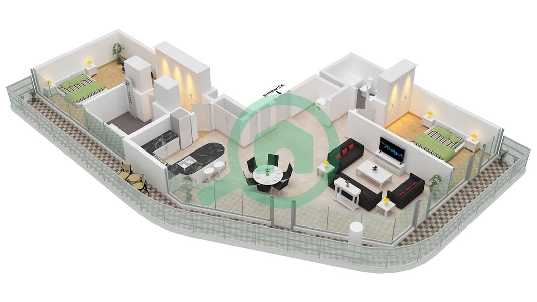 Quattro Del Mar Building 2 - 2 Bedroom Apartment Type/unit C / UNIT 1 FLOOR 4-8 Floor plan "Type C 
Unit 1 Floor 4-8" interactive3D