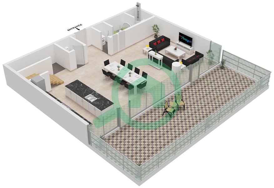 Quattro Del Mar Building 4 - 3 Bedroom Townhouse Type/unit GARDEN TOWNHOUSE/UNIT 1,2 Floor plan Type Garden Townhouse  Unit 1,2 Ground Floor interactive3D