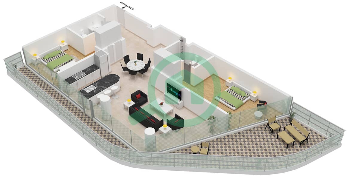 Quattro Del Mar Building 4 - 2 Bedroom Apartment Type/unit G / UNIT 1 FLOOR 1-4 Floor plan Type G Unit 1 Floor 1-4 interactive3D