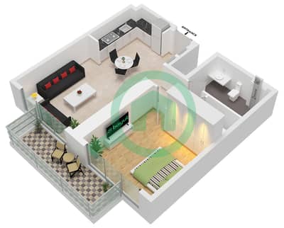 المخططات الطابقية لتصميم الوحدة 6 FLOOR 10-18 شقة 1 غرفة نوم - العنوان برج باي فيو 2