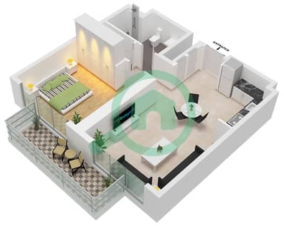 المخططات الطابقية لتصميم الوحدة 2,7 FLOOR 2-18 شقة 1 غرفة نوم - العنوان برج باي فيو 2