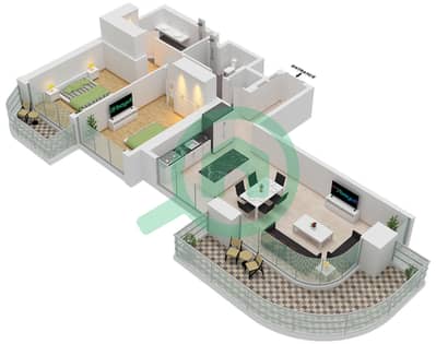المخططات الطابقية لتصميم الوحدة 2,3 FLOOR 1-8 شقة 2 غرفة نوم - العنوان برج باي فيو 2