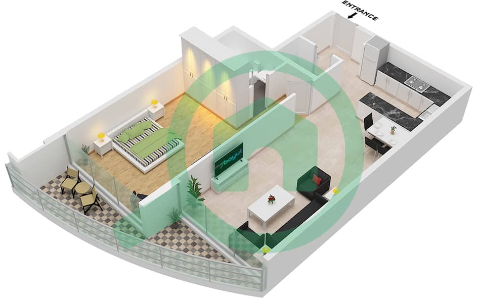 The Atlantic - 1 Bedroom Apartment Unit 6-1 FLOOR L1-L7 Floor plan Unit 6-1 Floor L1-L7 interactive3D
