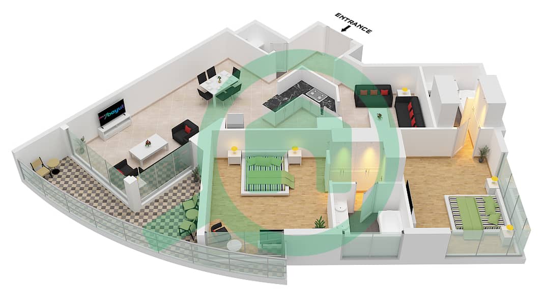 The Atlantic - 2 Bedroom Apartment Unit 1-2 FLOOR L1-L14 Floor plan Unit 1-2 Floor L1-L14 interactive3D